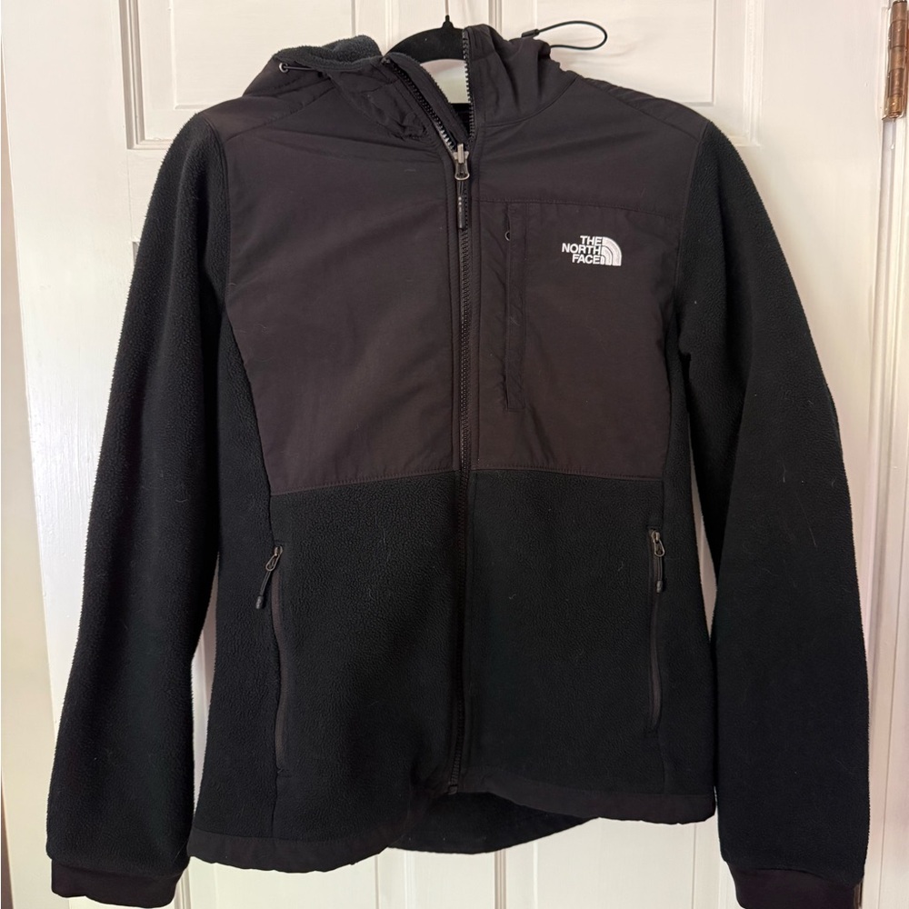 The North Face Women’s fleece jacket with hood. Size medium